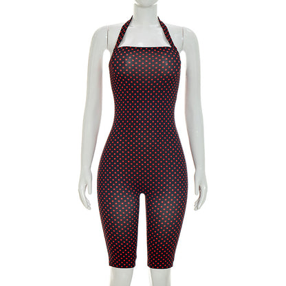 Polka Dot Sleeveless Halter Neck Jumpsuit