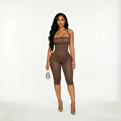 Polka Dot Sleeveless Halter Neck Jumpsuit