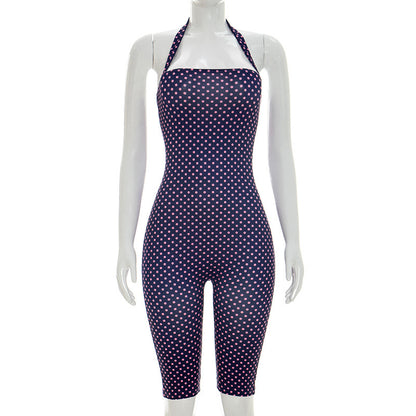 Polka Dot Sleeveless Halter Neck Jumpsuit