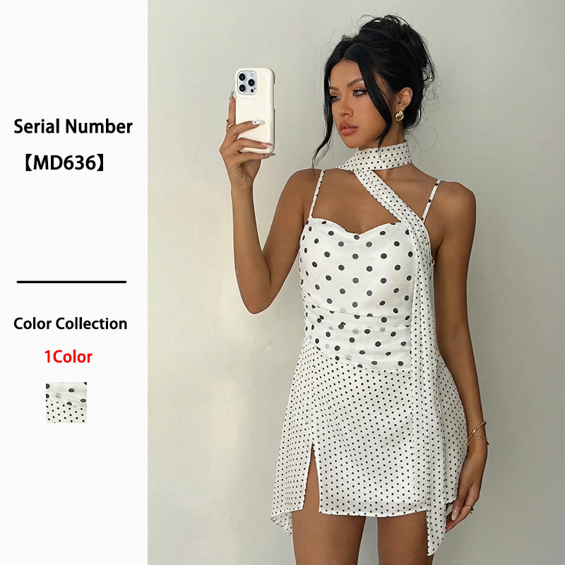 Polka-dot slip dress