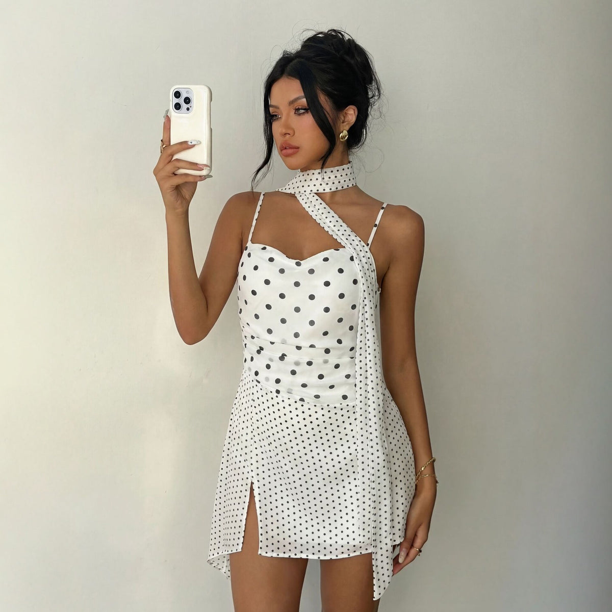 Polka-dot slip dress