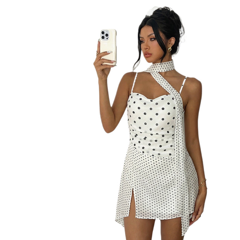 Polka-dot slip dress