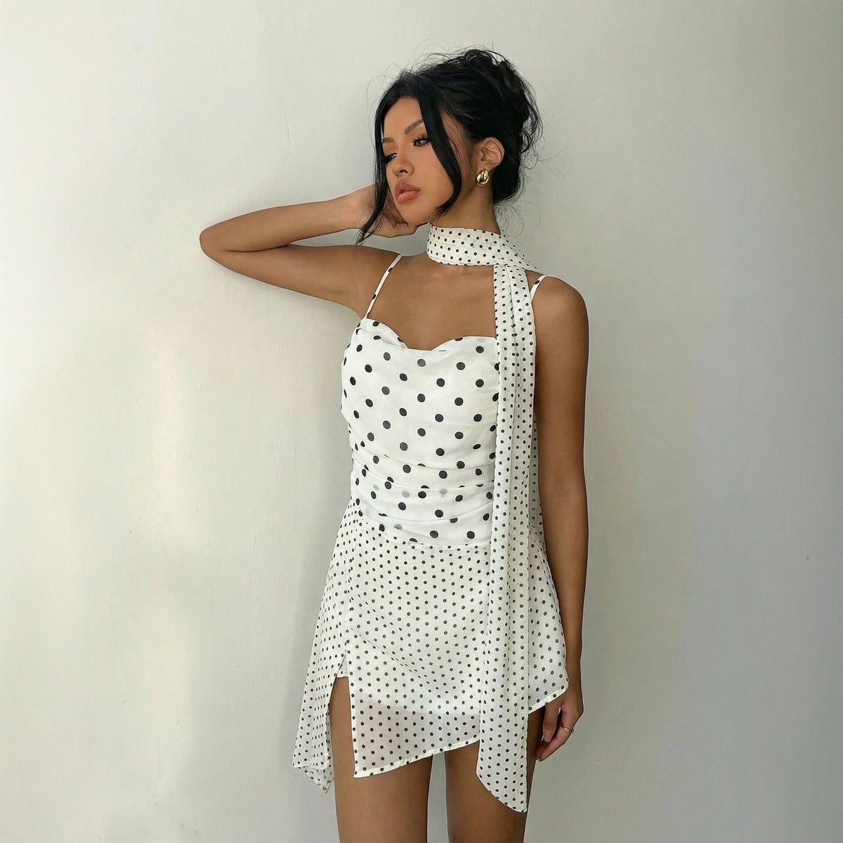 Polka-dot slip dress