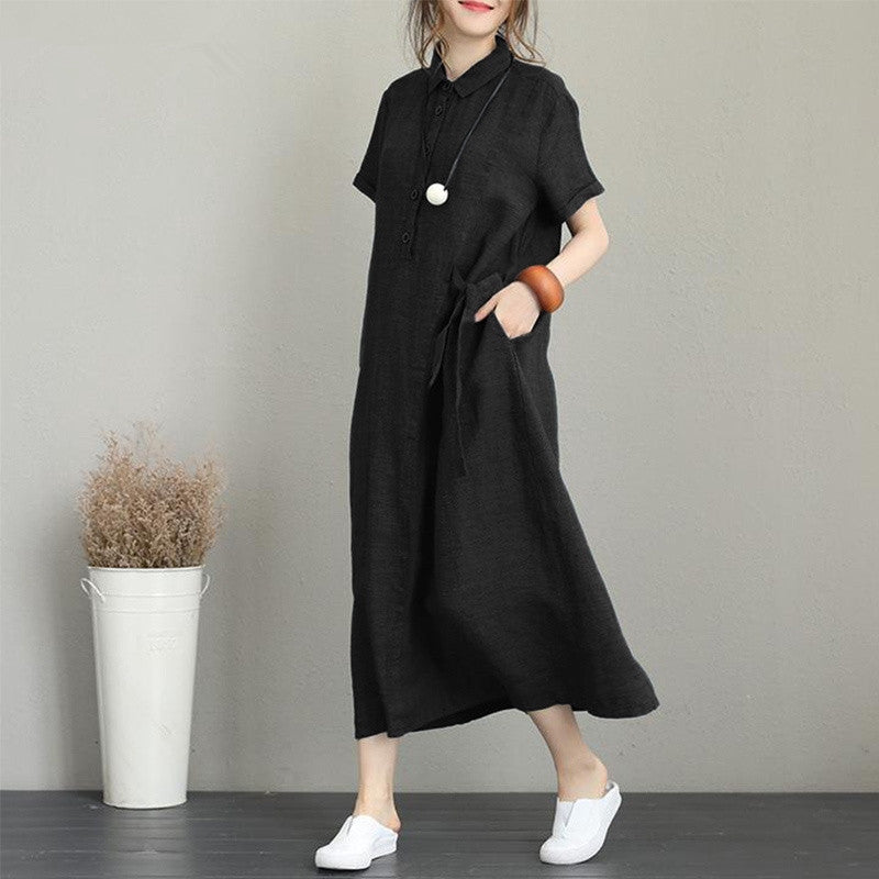 Polo Collar Cotton Linen Dress