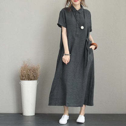 Polo Collar Cotton Linen Dress