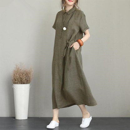 Polo Collar Cotton Linen Dress