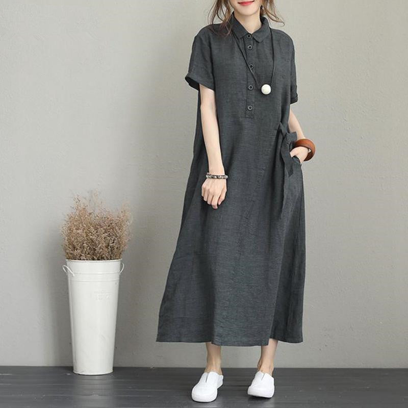 Polo Collar Cotton Linen Dress