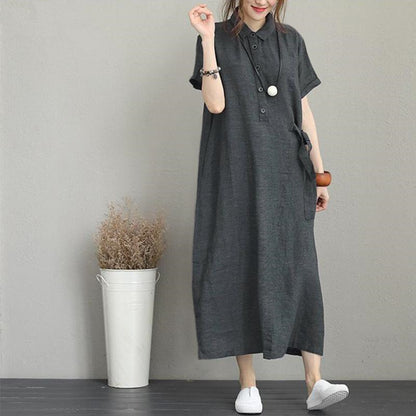 Polo Collar Cotton Linen Dress