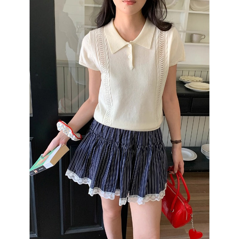 Polo Collar Hemp Texture Knitwear Short Sleeves