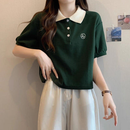 Polo Collar Short Sleeve T-Shirt for Women