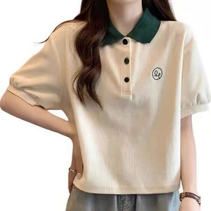 Polo Collar Short Sleeve T-Shirt for Women