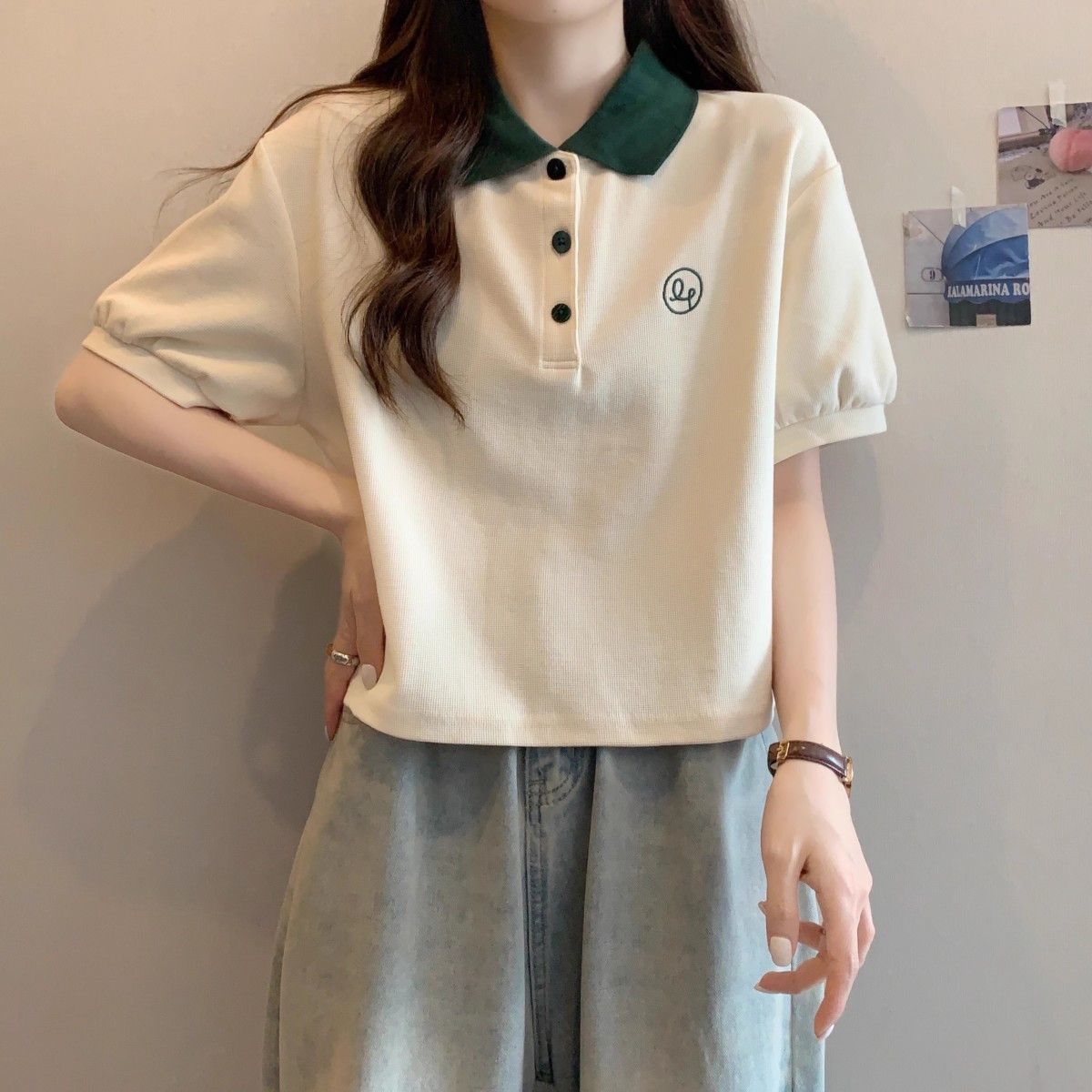 Polo Collar Short Sleeve T-Shirt for Women