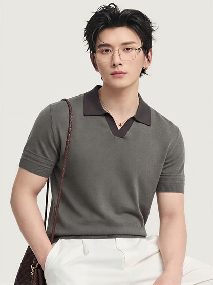 Polo Shirt Contrast Collar Breathable Summer