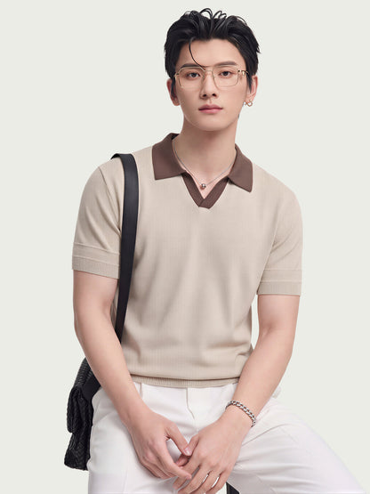 Polo Shirt Contrast Collar Breathable Summer