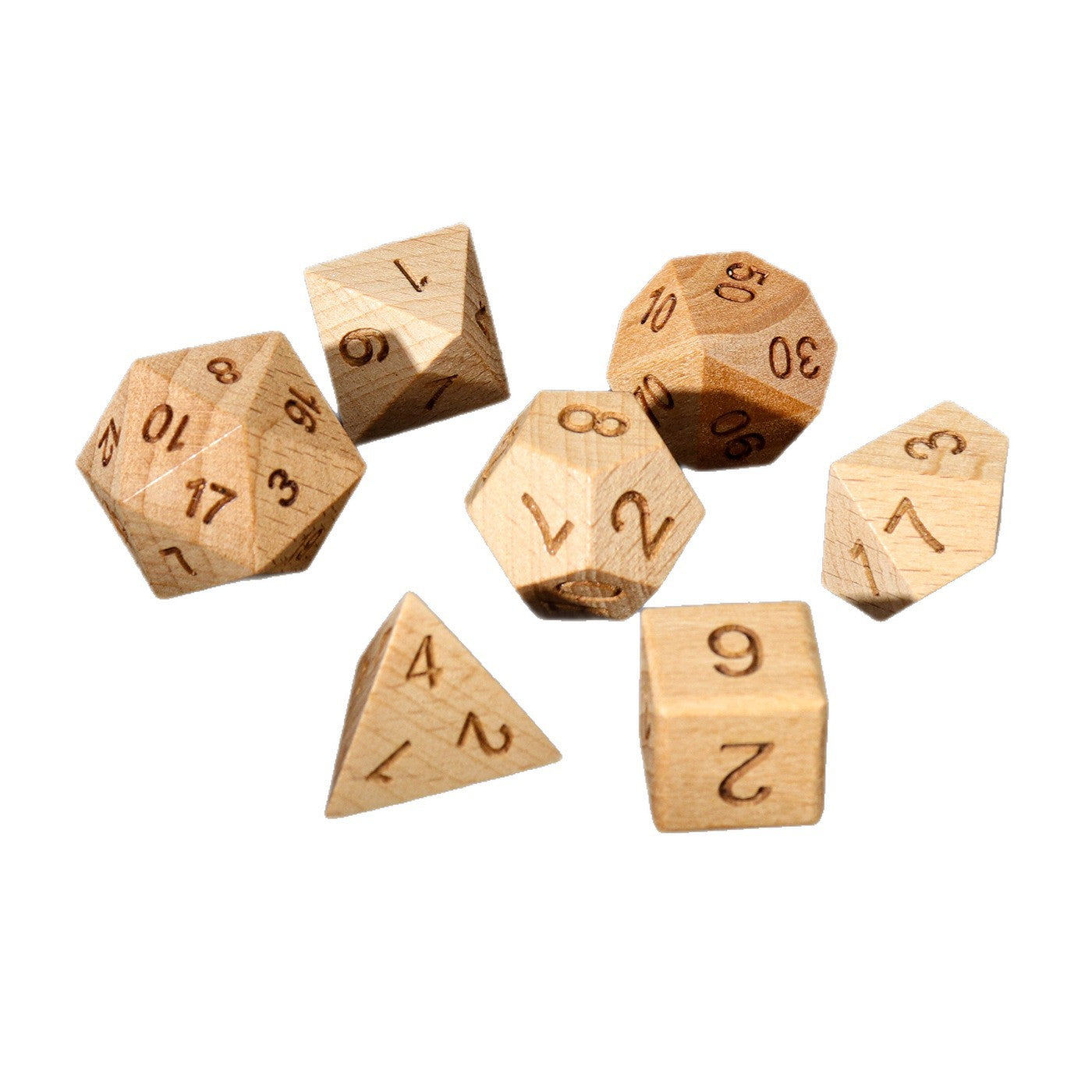 Polyhedral Solid Wood Carved Dice Set