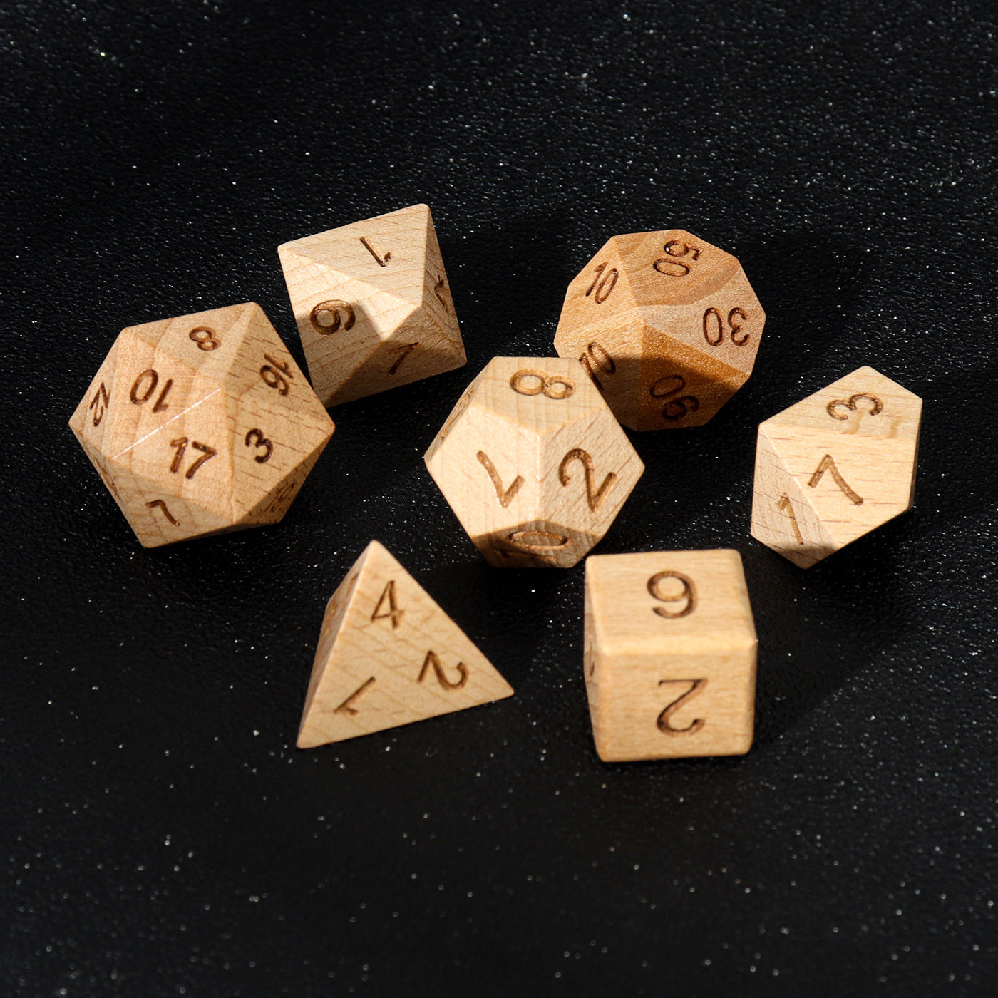 Polyhedral Solid Wood Carved Dice Set