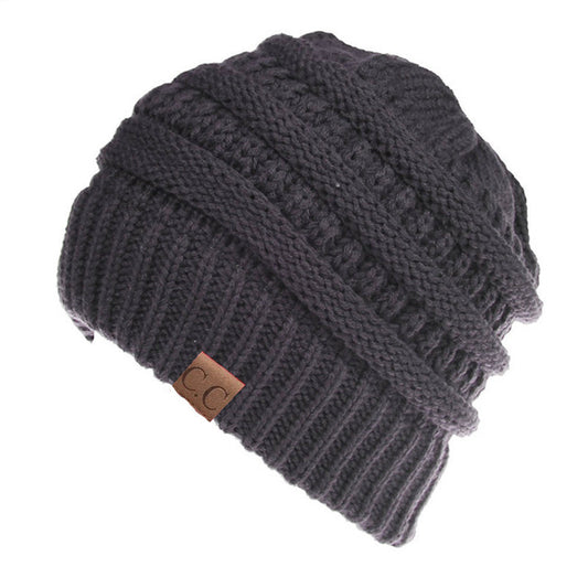 Ponytail Patch Knitted Winter Hat