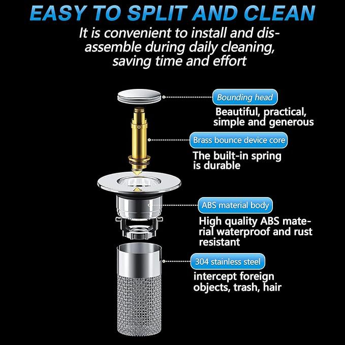 Pop-Up Sink Drain Filter with Removable Stainless Steel Basket