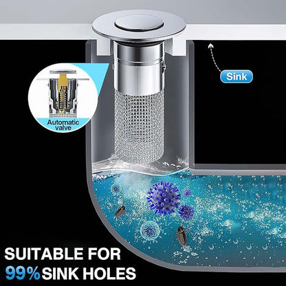 Pop-Up Sink Drain Filter with Removable Stainless Steel Basket