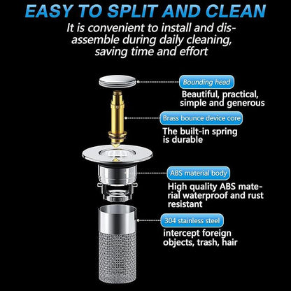 Pop-Up Sink Drain Filter with Removable Stainless Steel Basket