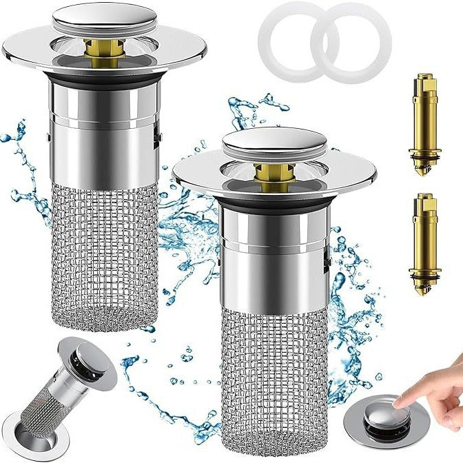 Pop-Up Sink Drain Filter with Removable Stainless Steel Basket