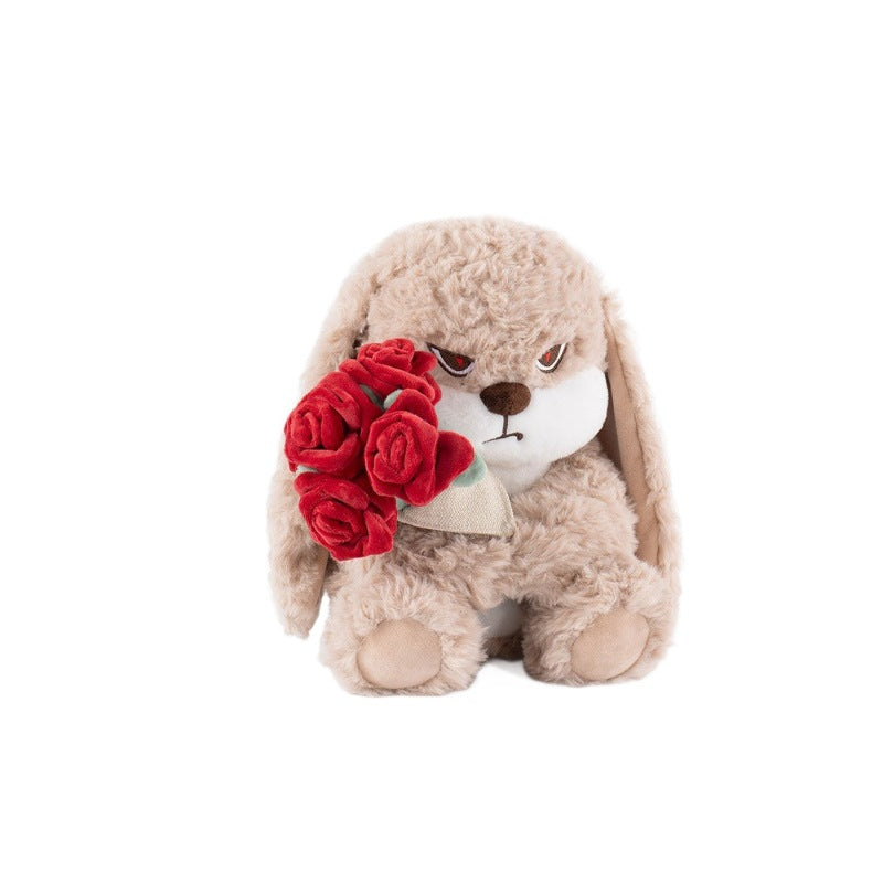 Popular Plush Rose Flower Long-Eared Rabbit Doll, Cute Rabbit Plush Toy, Gift for Girls