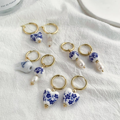 Porcelain Enamel Heart Ceramic Earrings