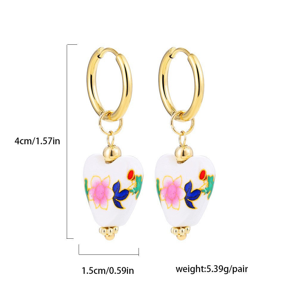 Porcelain Enamel Heart Ceramic Earrings