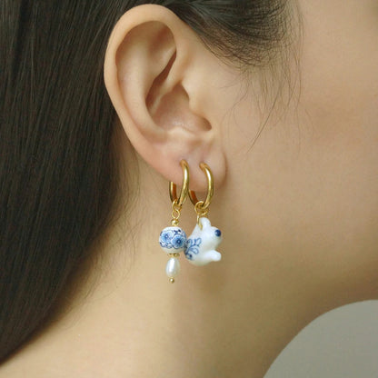 Porcelain Enamel Heart Ceramic Earrings