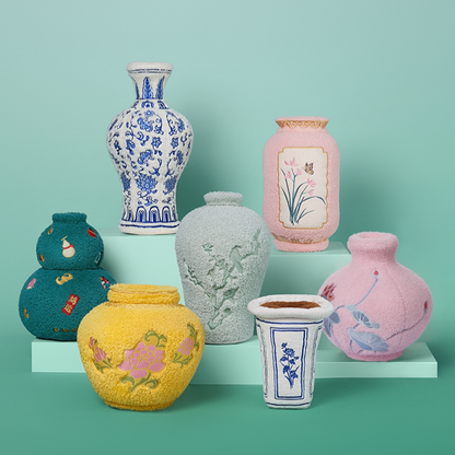 Porcelain Style Plush Vase Decorative Item