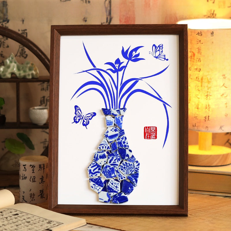 Porcelain vase collage painting