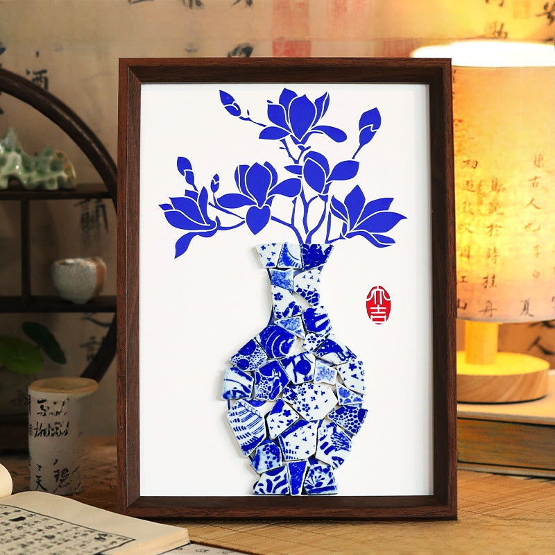 Porcelain vase collage painting