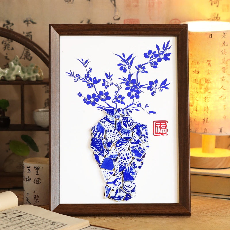 Porcelain vase collage painting