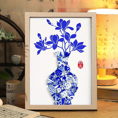 Porcelain vase collage painting