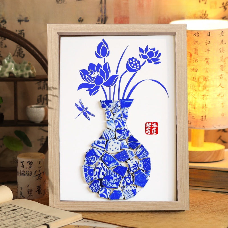 Porcelain vase collage painting