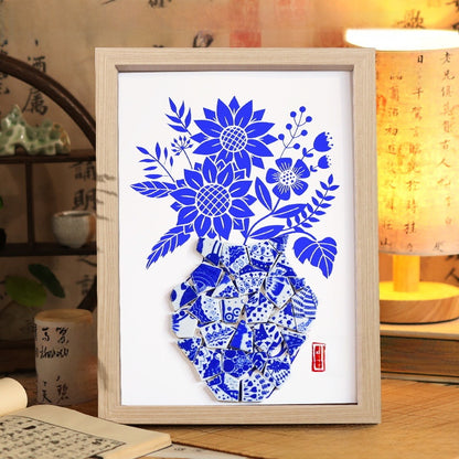Porcelain vase collage painting