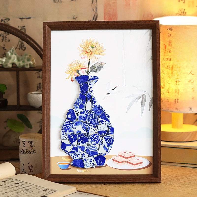 Porcelain vase collage painting