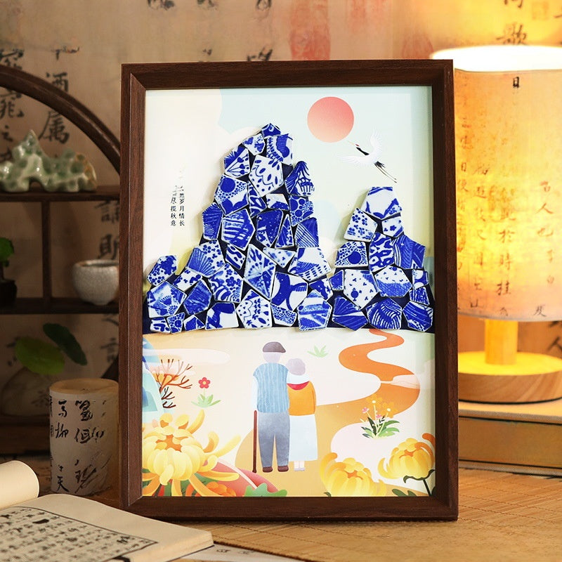 Porcelain vase collage painting