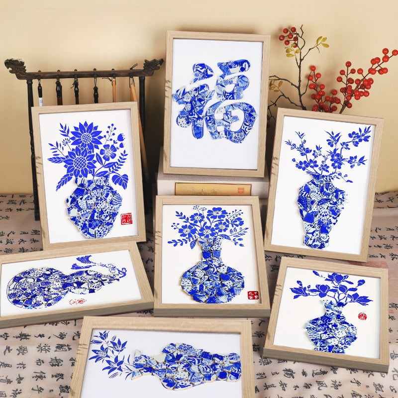 Porcelain vase collage painting
