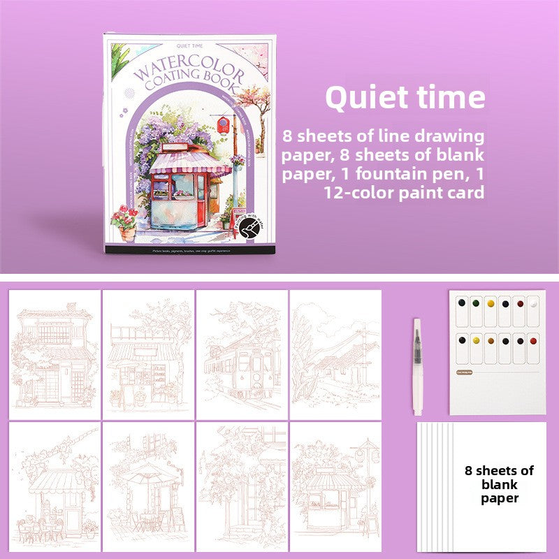 Portable Adult Coloring Book with Watercolor Paints