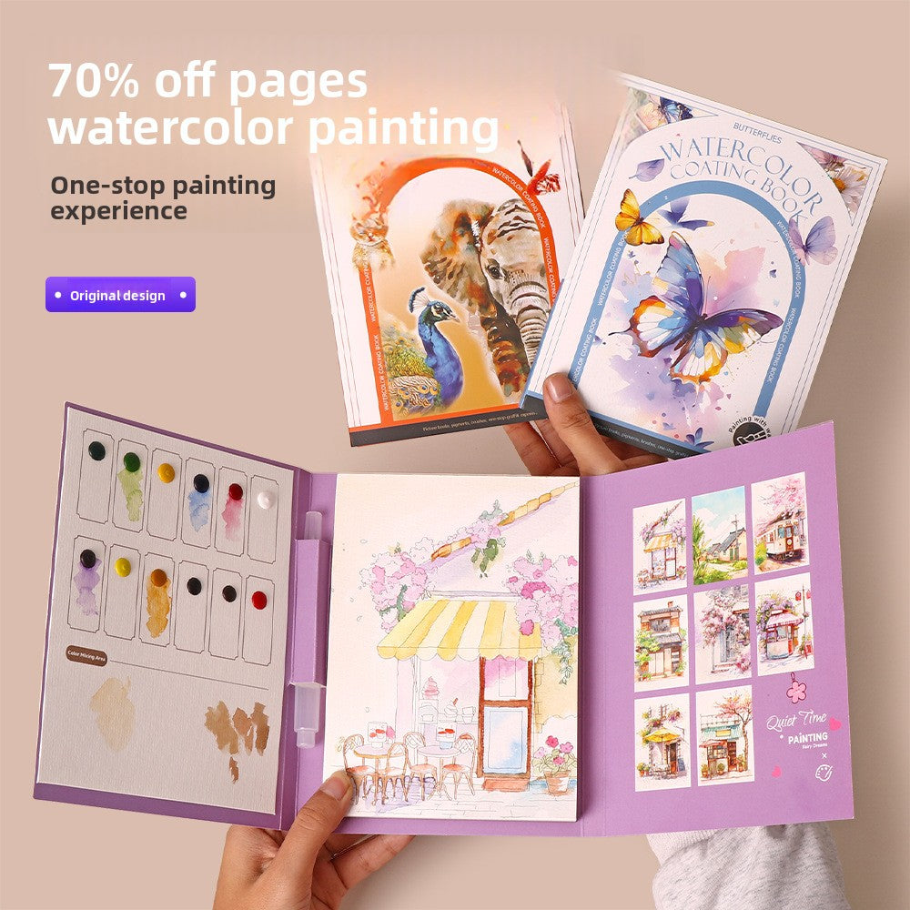 Portable Adult Coloring Book with Watercolor Paints