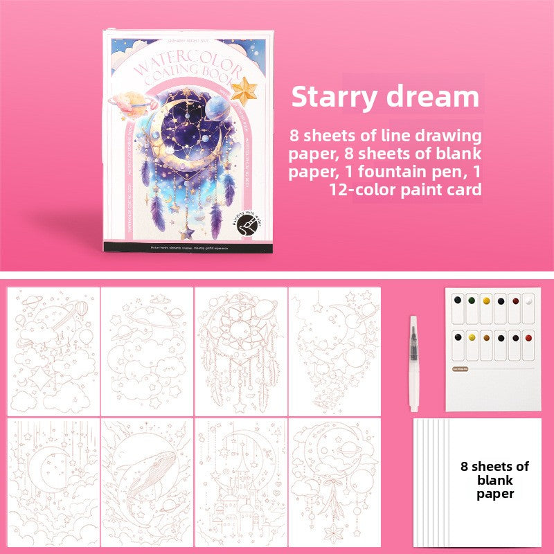 Portable Adult Coloring Book with Watercolor Paints