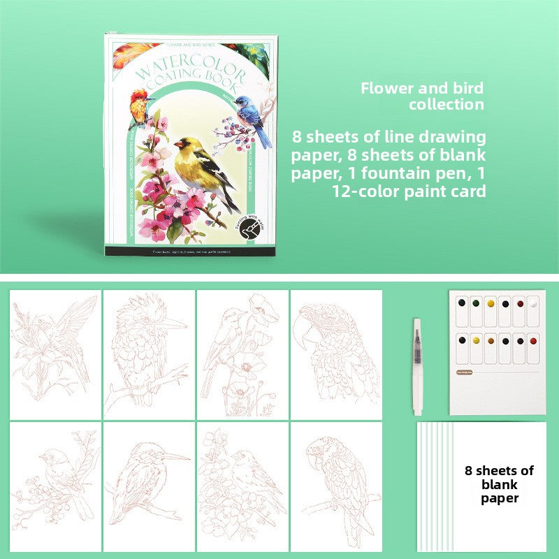Portable Adult Coloring Book with Watercolor Paints