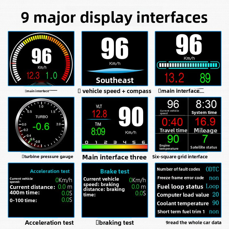 Portable Car HUD Display with OBD Interfac