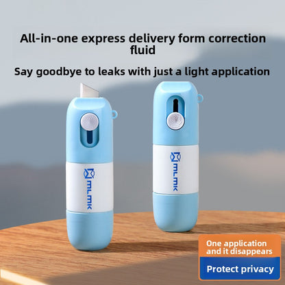 Portable Correction Fluid Pen with Box Opener