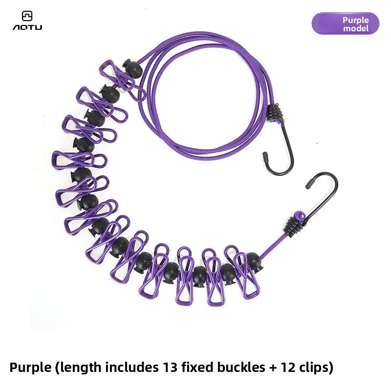 Portable Elastic Clothes Drying Rope with Clips