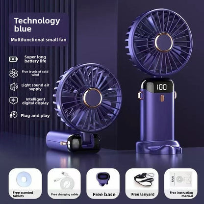 Portable Foldable USB Rechargeable Fan with Digital Display