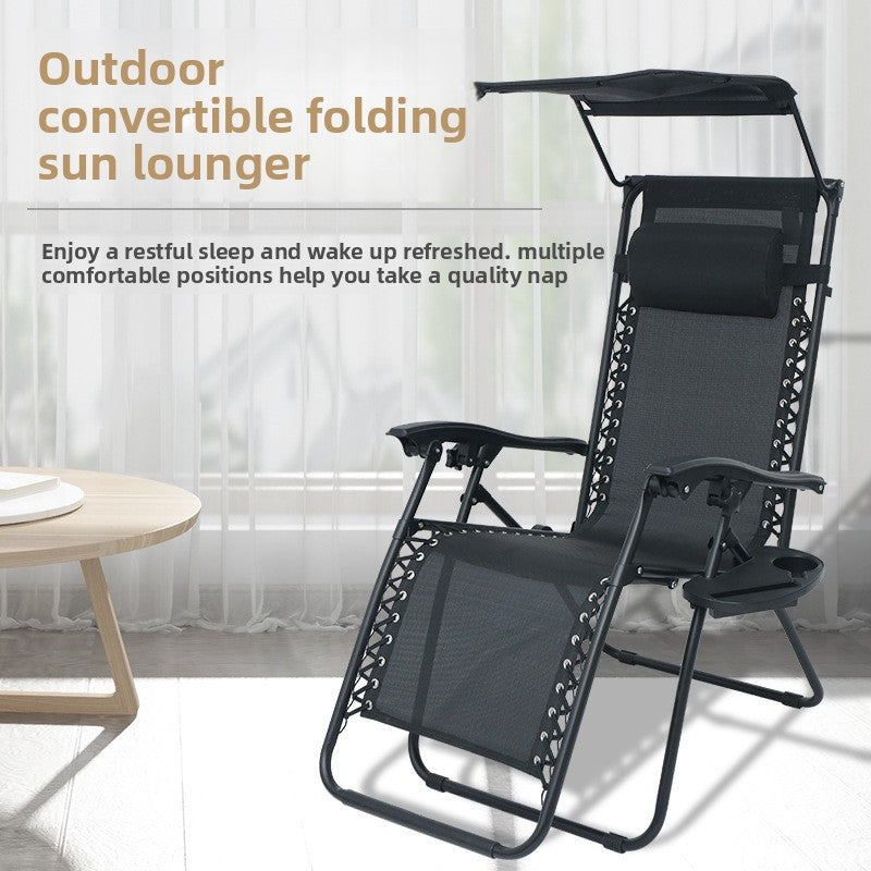 Portable folding recliner chair with sun awning