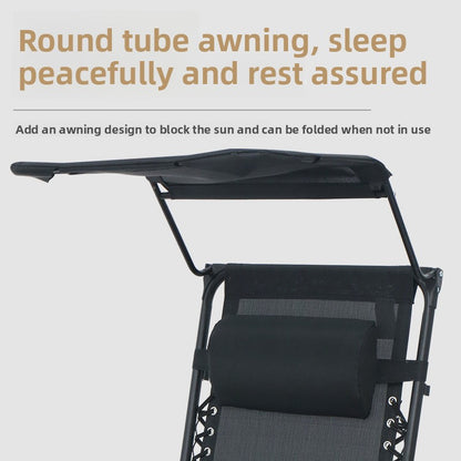 Portable folding recliner chair with sun awning