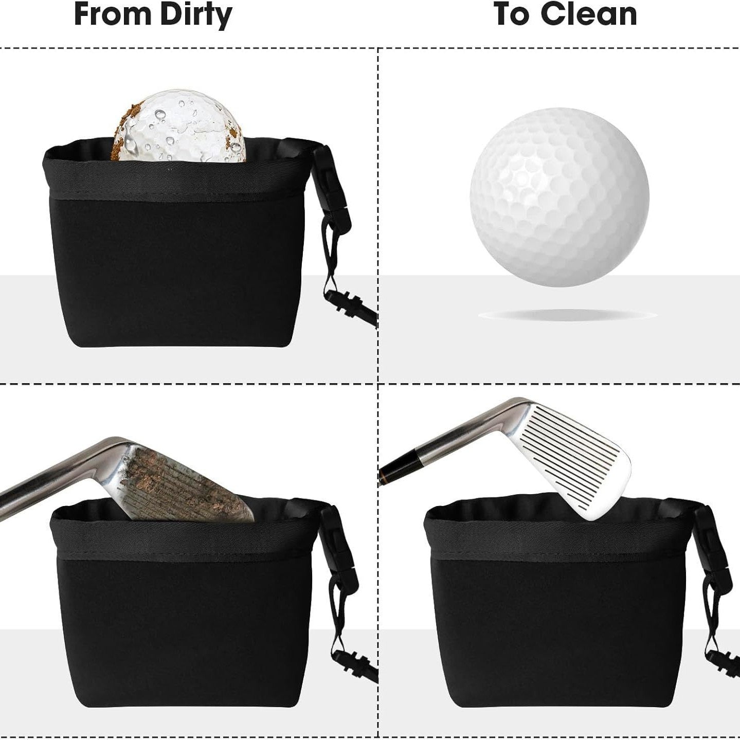 Portable Golf Ball Cleaning Bag with Detachable Design